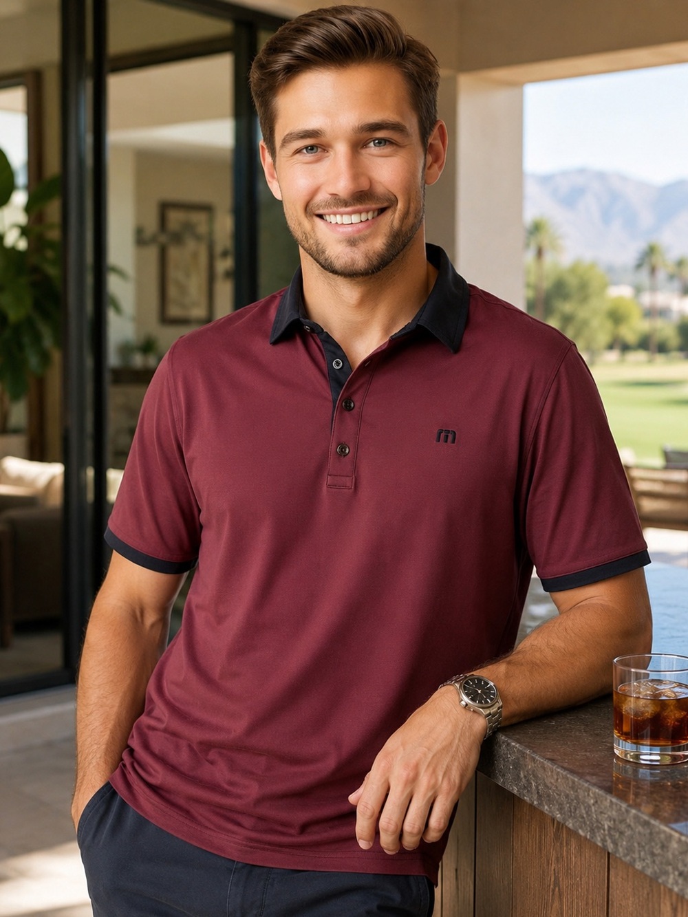 TravisMathew Home Game Polo XXL Mauve Wine Reggie Bush Golf Shirt 1MAB338